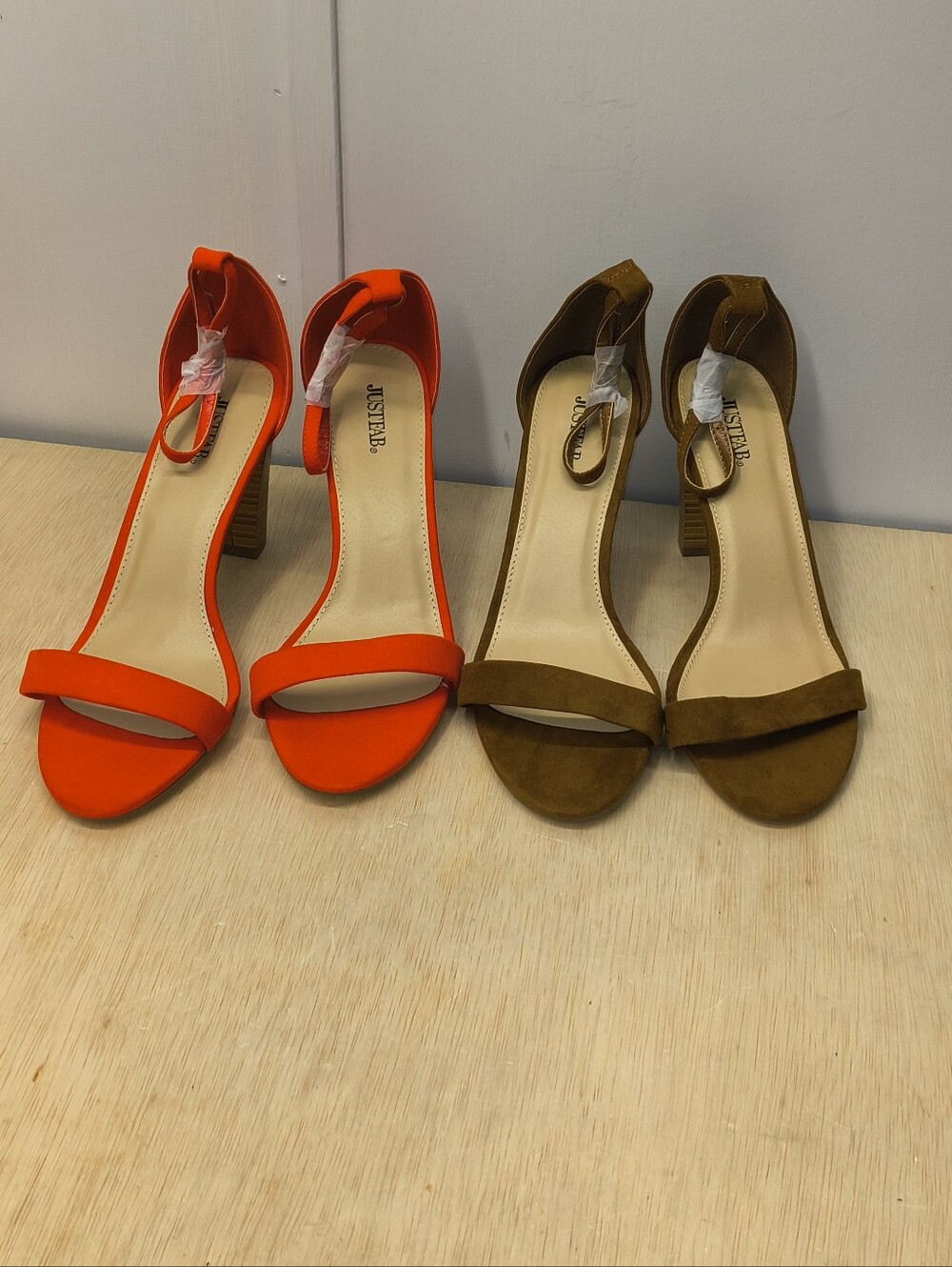 JustFab Orange & Brown Suede Block Heel Sandals Open Toe Ankle Strap Size 11